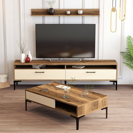 Hanah Home Istanbul Conjunto de Muebles de Salón Nogal y Crema